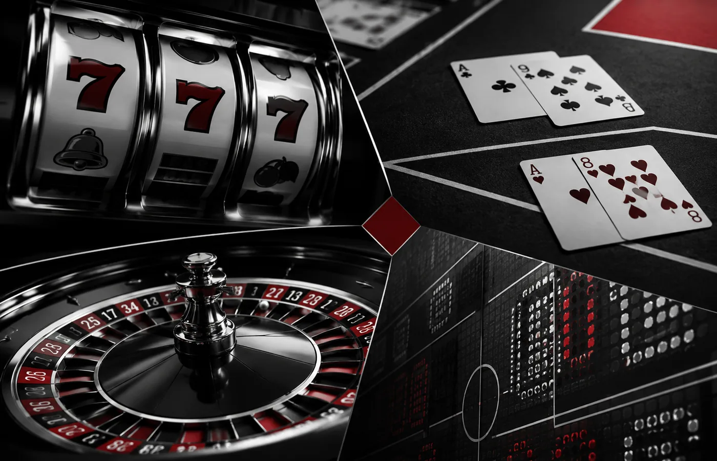 Kolase kategori slot, baccarat, roulette, dan olahraga dalam suasana kasino